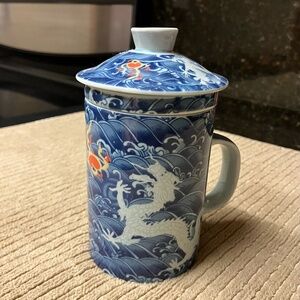 Three piece Dragon Tea Cup with Infuser and Lid